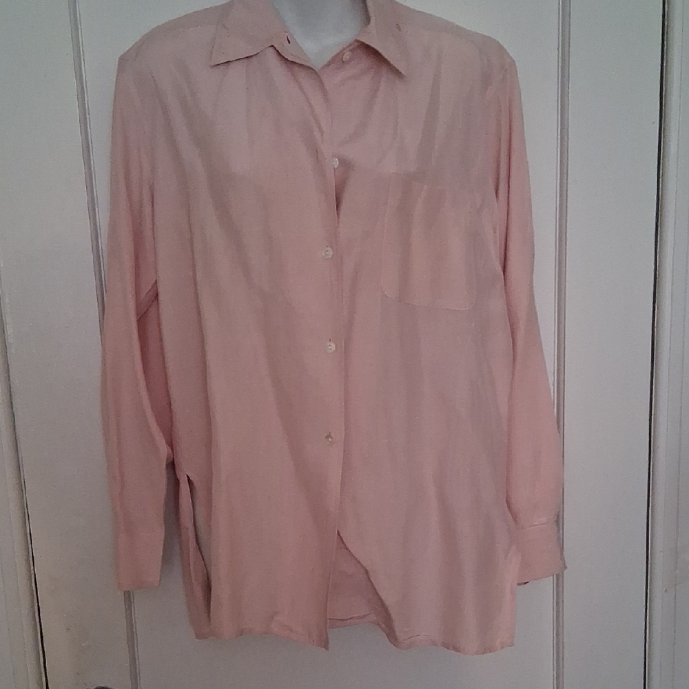 Tracy M Light Pink Silk-Linen Blend Shirt Size M